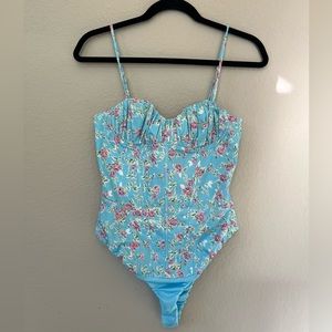 Zara Floral Bodysuit, Blue, Medium